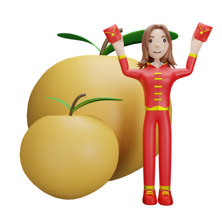 Chinese Girl with Tangerine  3D Icon