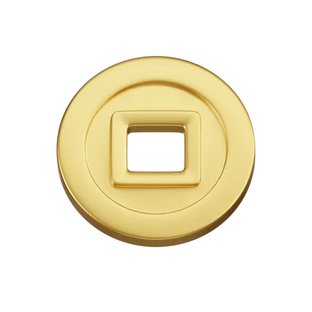 A 3 D Icon Depicting A Traditional Chinese Gold Coin With A Square Hole Commonly Representing Wealth And Prosperity 3D Icon