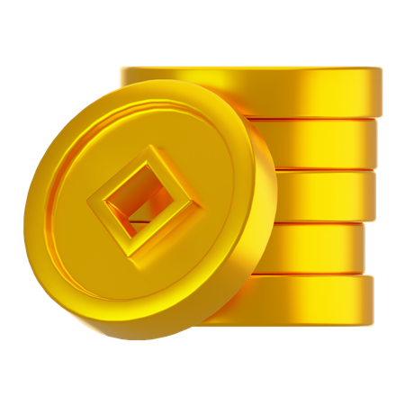 Chinese Gold Coin Stack  3D Icon
