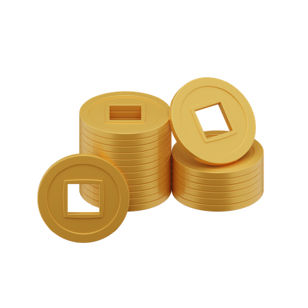 Chinese Gold Coin Stack  3D Icon