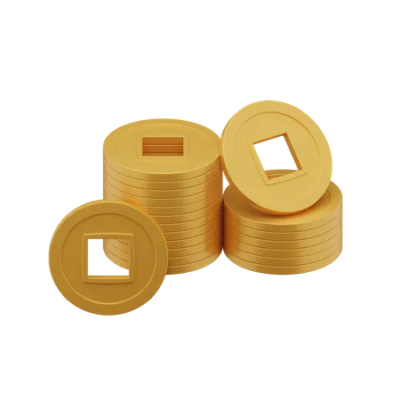 Chinese Gold Coin Stack  3D Icon