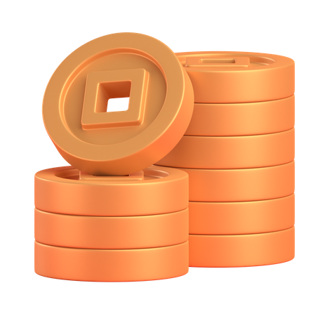 Chinese gold coin stack  3D Illustration