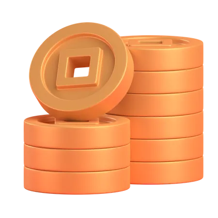 Chinese gold coin stack  3D Illustration