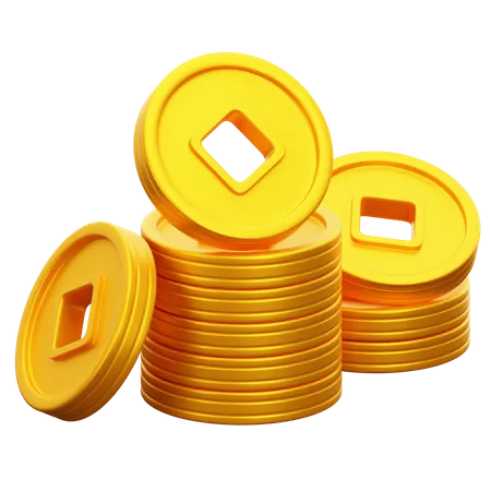 Chinese Gold Coin Stack  3D Icon
