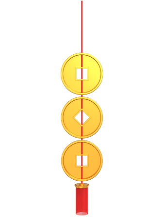 Chinese gold coin strand  3D Illustration