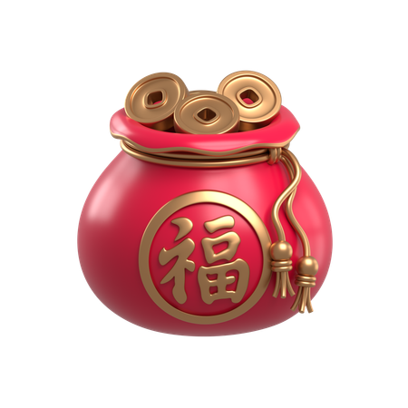 Chinese Gold Coins Bag  3D Icon