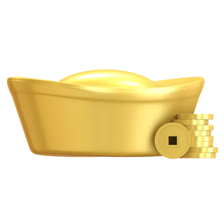 Chinese gold ingot  3D Illustration