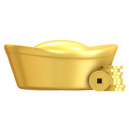 Chinese gold ingot 3D Illustration