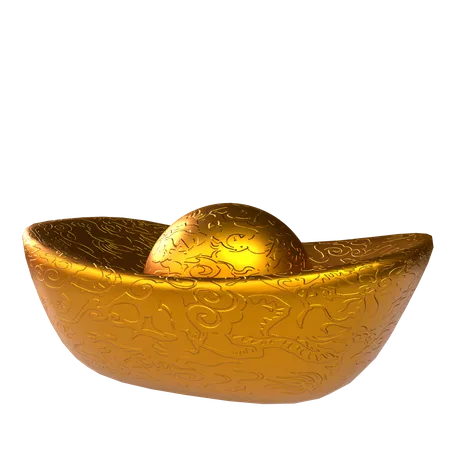 Chinese New Year Icon Gold Ingot 3 D Render 3D Icon
