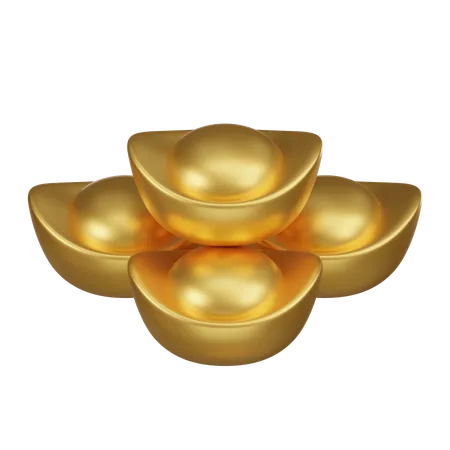 A 3 D Icon Featuring A Stack Of Chinese Gold Ingots Arranged Traditionally To Attract Luck And Wealth 3D Icon