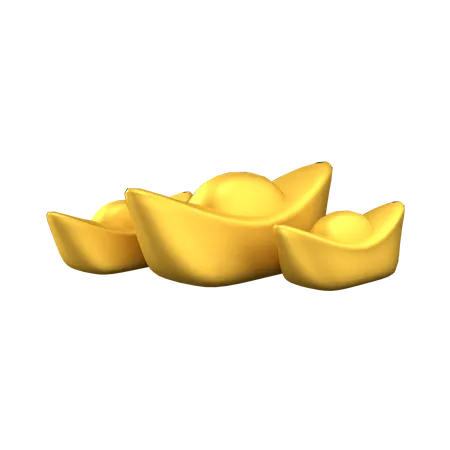 CHINESE NEW YEAR GOLD INGOTS Concept In 3 D Icon Sign Symbol 3D Illustration