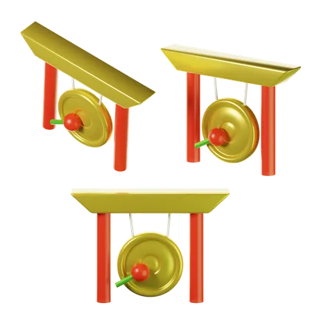 3 D Chinese Gong On Three Points Of View 3D Icon