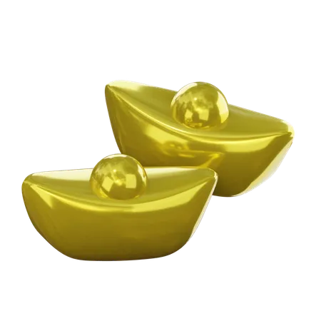 3 D Chinese New Year Gold Ingots Icon Isolated On Transparent Background 3 D Illustration 3D Icon