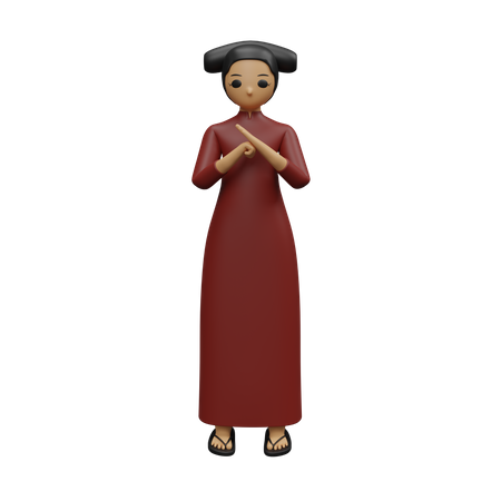 Chinese lady giving standing pose  3D Illustration