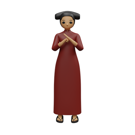 Chinese lady giving standing pose 3D Illustration