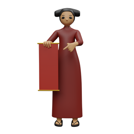 Chinese lady showing Chinese banner  3D Illustration