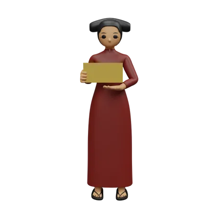 Chinese lady showing card  3D Illustration