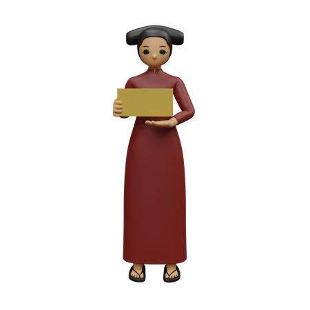 Chinese lady showing card  3D Illustration