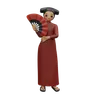 Chinese lady standing and holding chinese fan