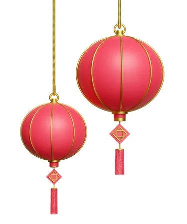 3 D Chinese Lantern Hanging For Chinese New Year Festival 3 D Render Illustration 3D Icon
