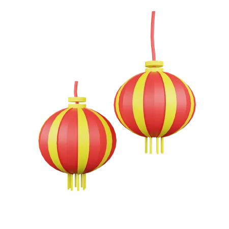 Two Red Chinese Lantern 3D Illustration