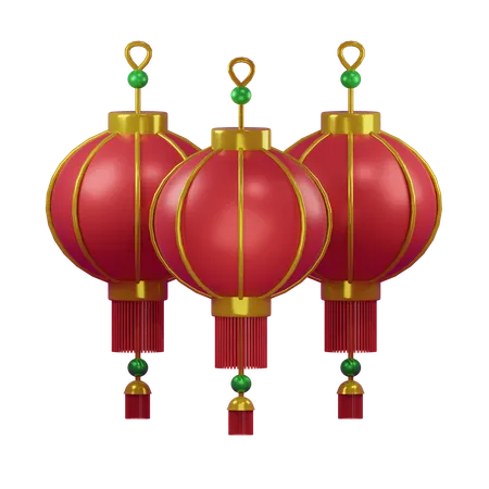 3 D 3 Chinese Lantern Icon Isolated On Transparent Background 3 D Illustration 3D Icon