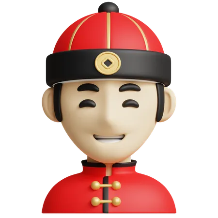 이 3 D 아이콘은 축제 복장을 한 중국 전통 남자를 묘사하며 문화적 주제와 중국 축하 행사를 설명하는 데 적합합니다 3D Icon