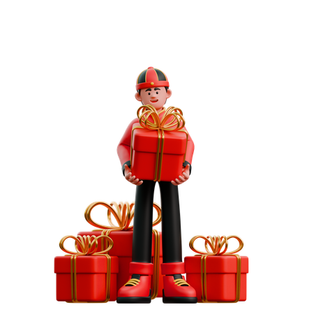 Chinese Man Bringing Chinese New Year Gift  3D Illustration