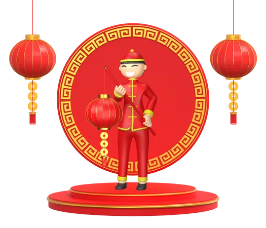 Chinese man celebrating Chinese new year 3D Illustration