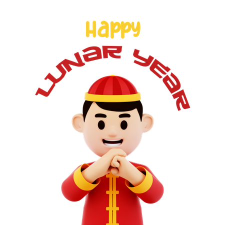 Chinese Man Character Greeting Happy Lunar Year  3D Illustration