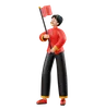 Chinese Man Character Holding Flag