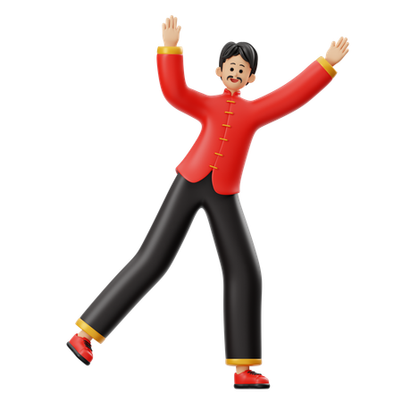 Chinese Man Dancing  3D Illustration