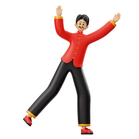 Chinese Man Dancing  3D Illustration