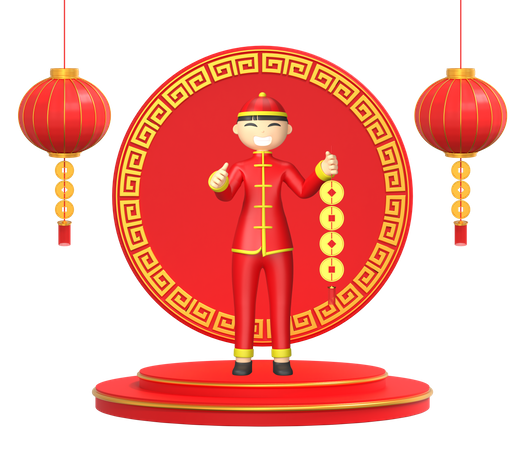 Chinese Man doing decoration for new year  3D Illustration