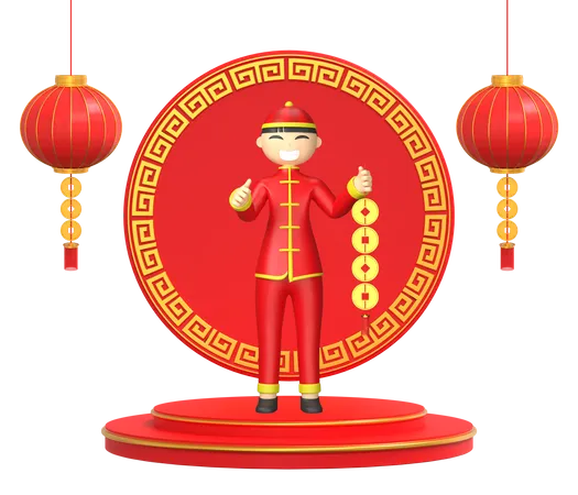 Chinese Man doing decoration for new year  3D Illustration