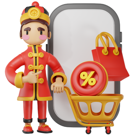 Chinese Man Doing Shopping  3D Icon