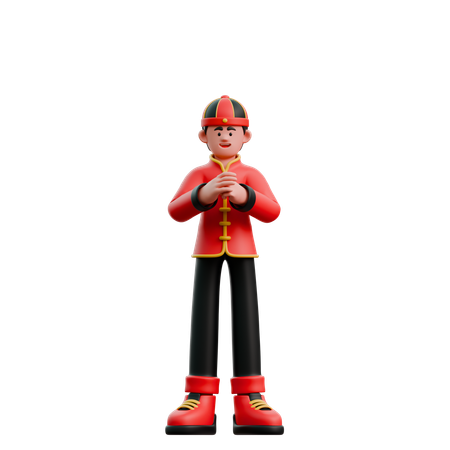 Chinese Man Giving Chinese Greeting  3D Illustration