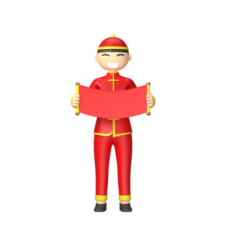 Chinese man holding red letter  3D Illustration