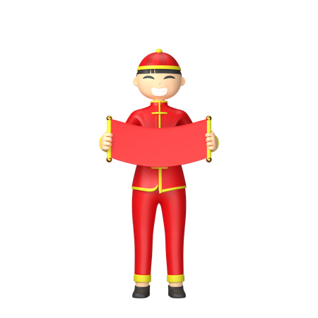 Chinese man holding red letter 3D Illustration