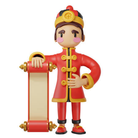 Chinese Man Is Holding Invitation Scroll  3D Illustration