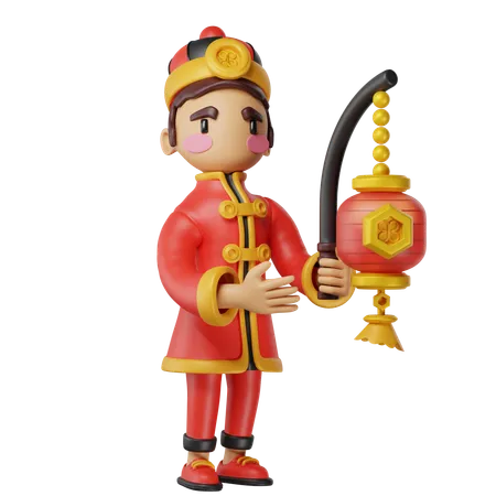 Chinese Character Holding Lamp 3D Illustration