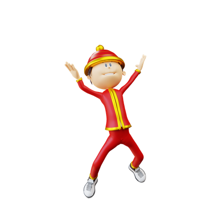 Chinese man jumping in air  3D Icon