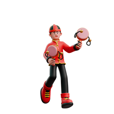 Chinese Man Playing Chinese Toys  3D Illustration