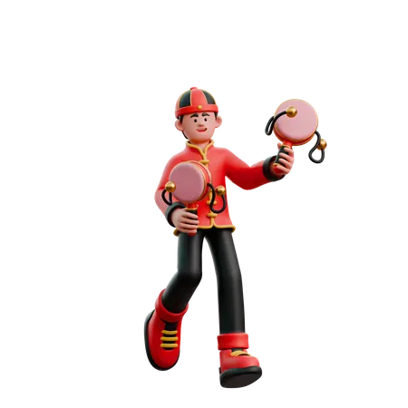 Chinese Man Playing Chinese Toys  3D Illustration