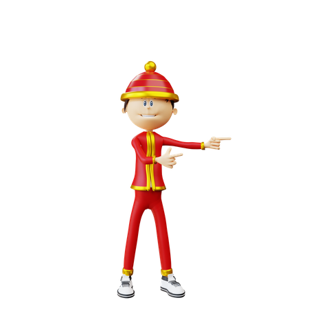 Chinese man pointing to the left  3D Illustration