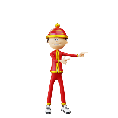 Chinese man pointing to the left 3D Illustration