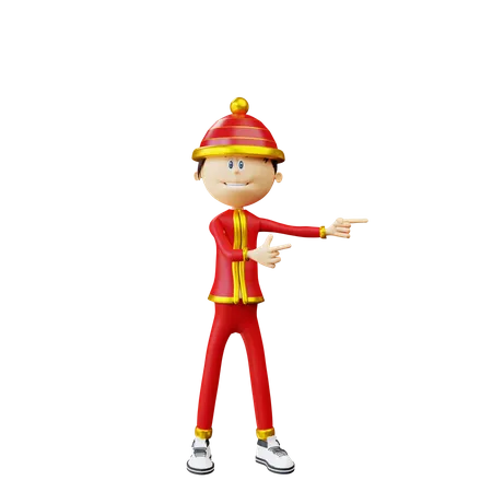 Chinese man pointing to the left  3D Illustration