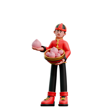中華料理をシェアする中国人男性  3D Icon