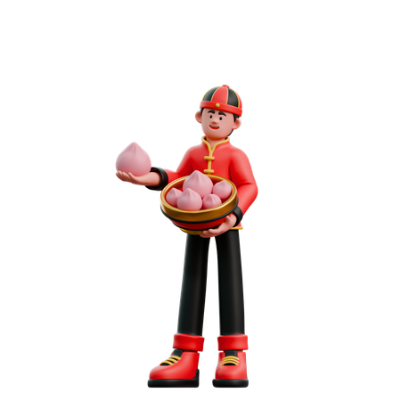 Chinese Man Sharing Chinese Food  3D Illustration