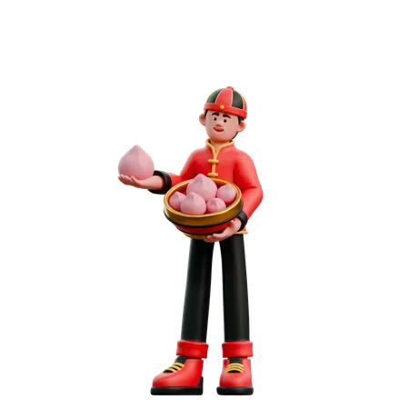 Chinese Man Sharing Chinese Food  3D Illustration
